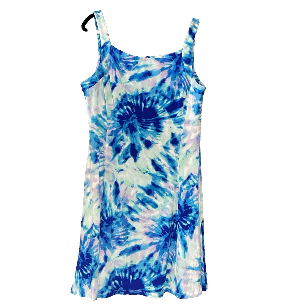 Chaps Dress Womens 12 Blue Tie Dye Jersey Tank Sundress Scoop Neck A Line